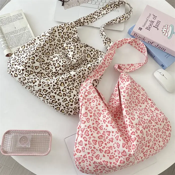 Sac à bandoulière en toile léopard rétro artistique pour femmes