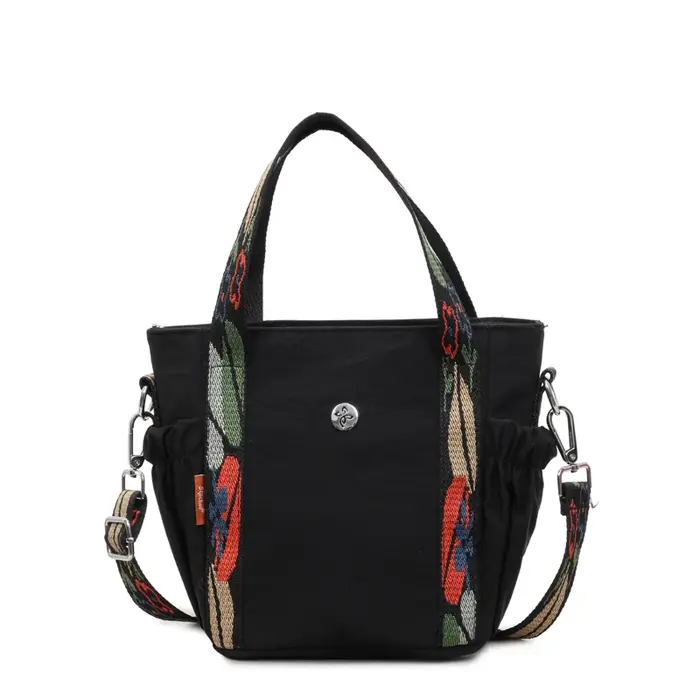Sac fourre-tout vintage en nylon brodé pour femme