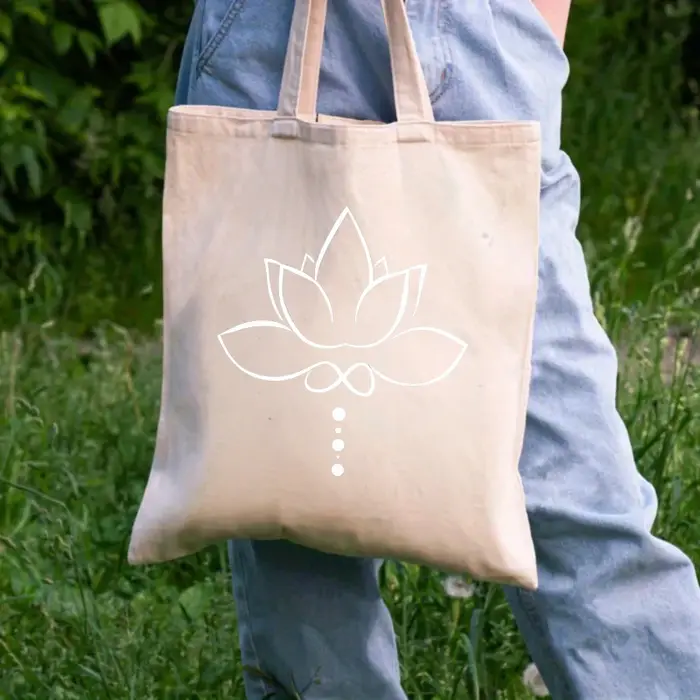 Sac fourre-tout en toile imprimé lotus naturel pour un usage quotidien et un shopping