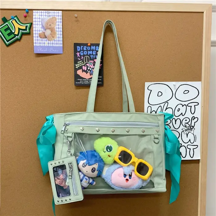 Sac à main Harajuku Y2K Ulzzang Ita Bag avec nœuds et rivets, grande capacité, pour badges et articl