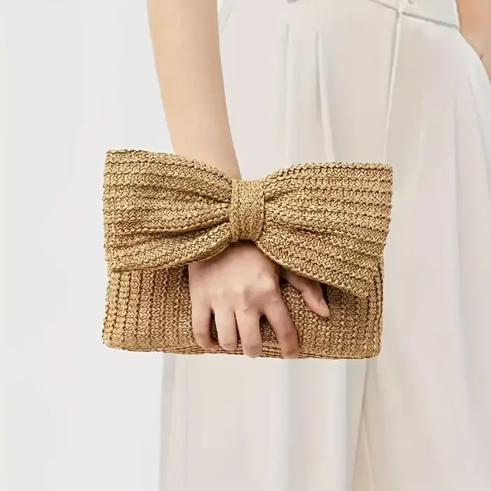 Sac de plage bohème en paille tressée pour femme