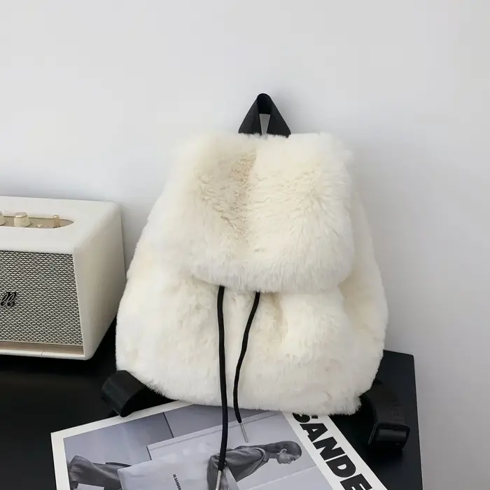 Sac à Dos de Luxe en Fausse Fourrure pour Femme, Cartable d'Hiver en Peluche Douce, Solide, pour Doc