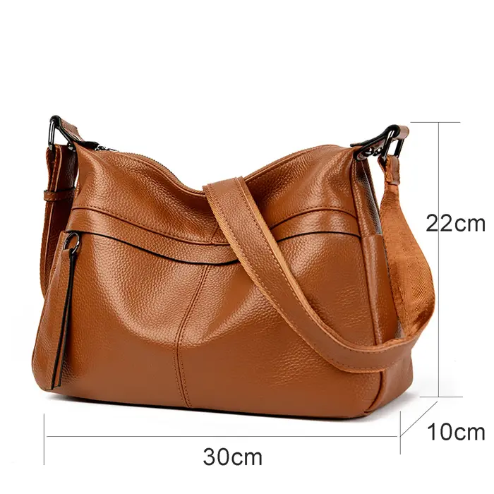 Sac à bandoulière noir en cuir véritable pour femmes