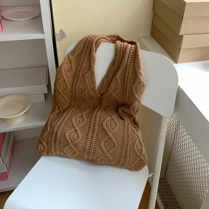 Sac de Shopping à bandoulière tricoté en laine pour femmes