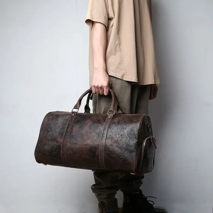 Baotou-Fourre-tout en cuir gaufré vintage