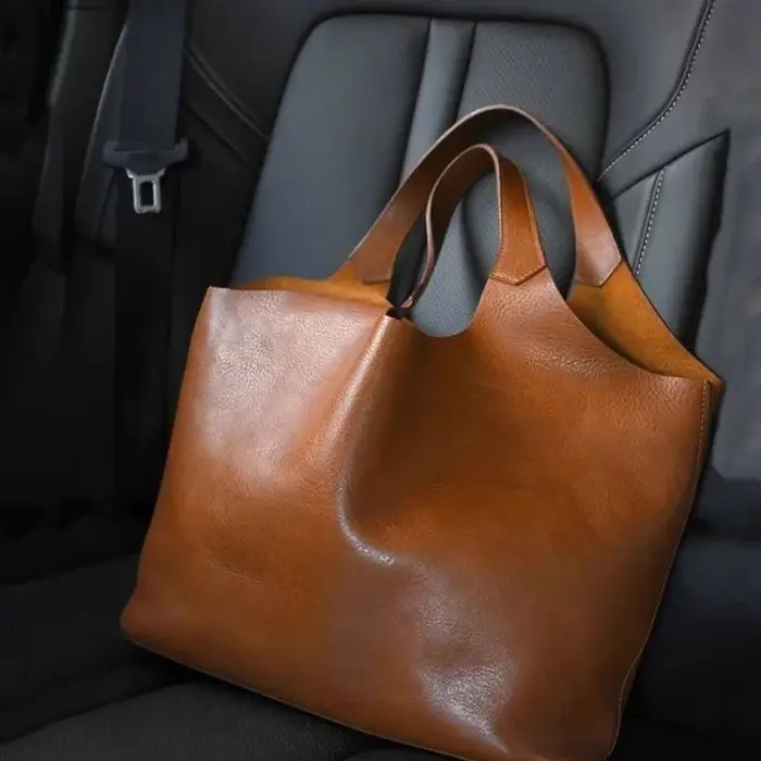 Sac fourre-tout en cuir souple marron de grande capacité pour femmes
