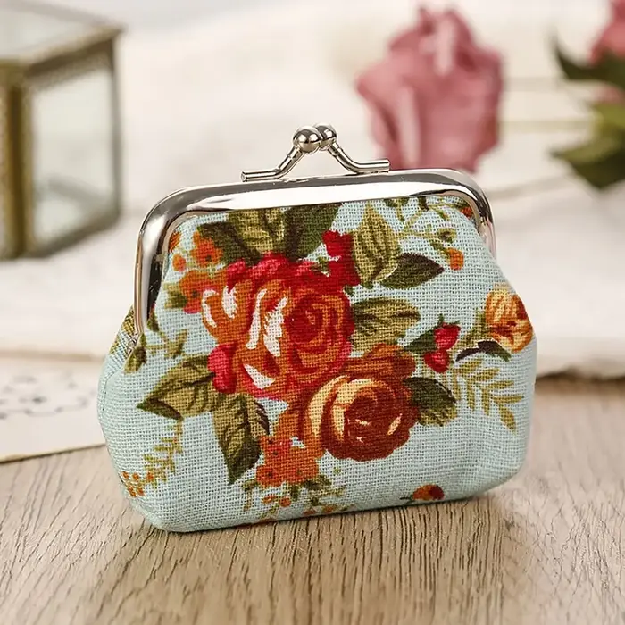 Mini porte-monnaie floral avec clip à bouche en fer