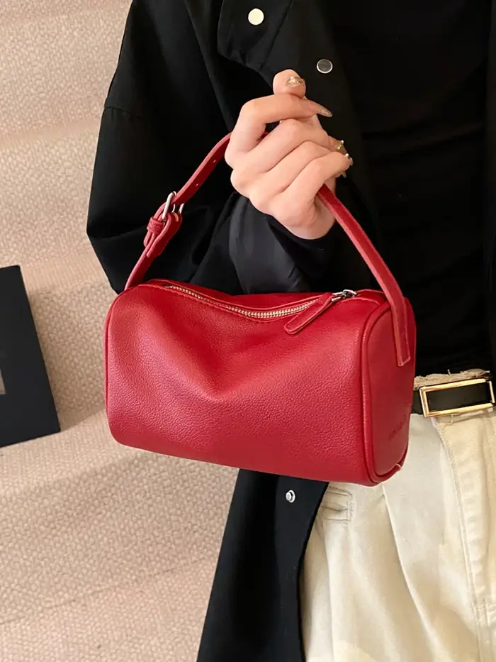 Sac à main en cuir souple rouge pour femmes