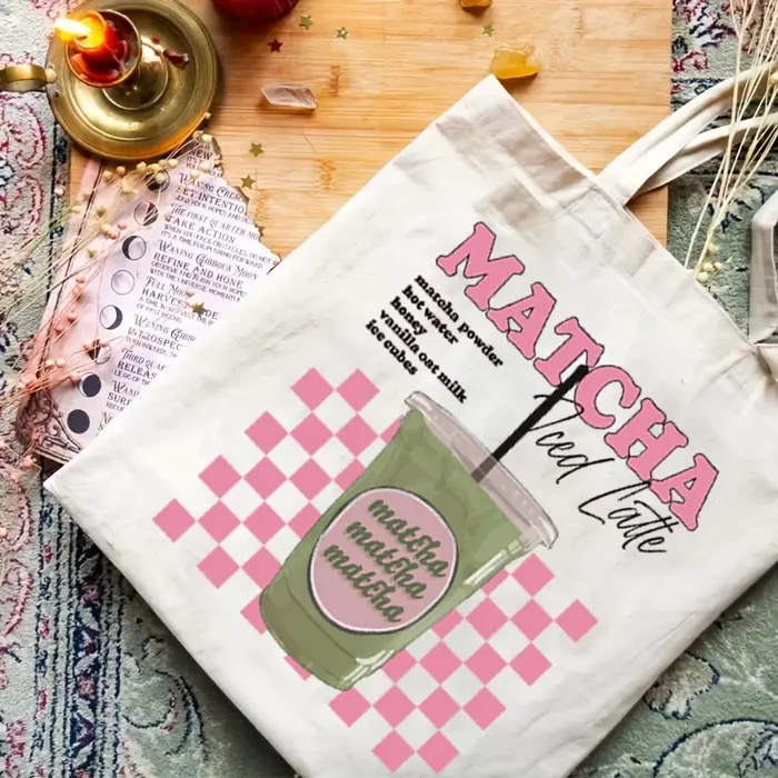 Sac fourre-tout en toile à motif Matcha Latte