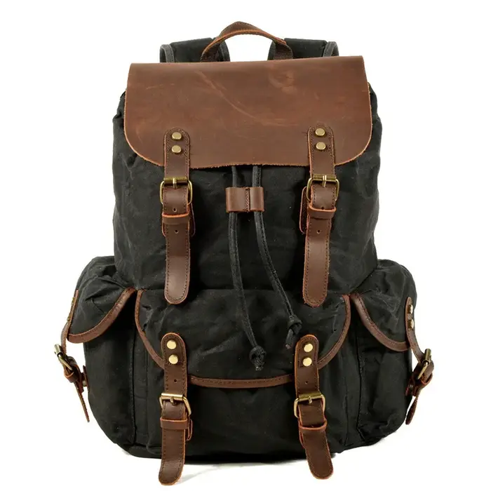 Nesitu – sacs à dos Vintage A4 en cuir véritable et toile cirée pour femmes et hommes, sacs à dos po