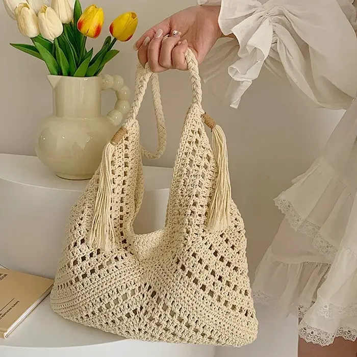 1Pc été décontracté Crochet sac à bandoulière Style Boho plage vacances fourre-tout sacs mode tissé sac tricoté Design