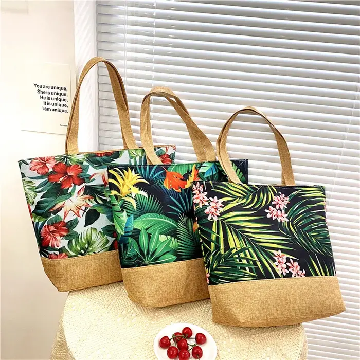 2025 femmes feuilles imprimé sac à main grande capacité mode toile fourre-tout dames Portable plage voyage fermeture éclair sac à bandoulière