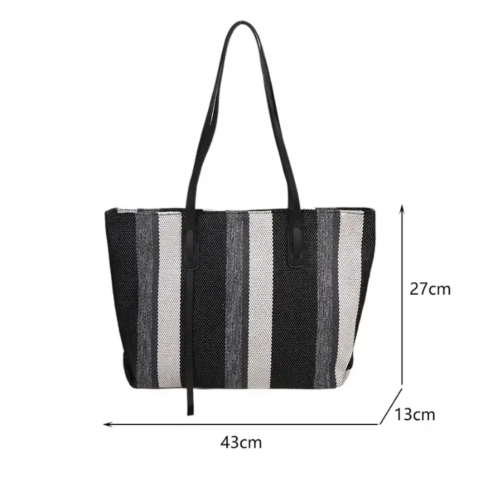 Raphia-Sac à Main en Toile à Rayures pour Femme
