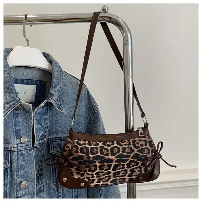 Sac à bandoulière tendance pour femme 2026, sac à main rétro à double nœud, imprimé léopard, pour fe