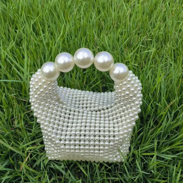 Sac fourre-tout vintage français en bois perlé