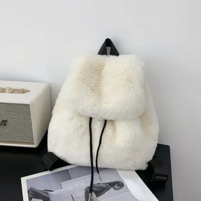 Sac à Dos Solide en Fausse Fourrure pour Femme et Fille