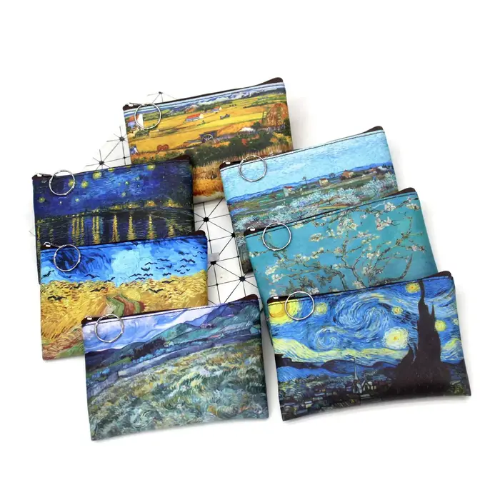 Sac à cosmétiques en toile de peinture à l'huile vintage, Van Gogh Art, tournesol, étoile, lune, nuit, poudres de maquillage, porte-monnaie de voyage, portefeuille