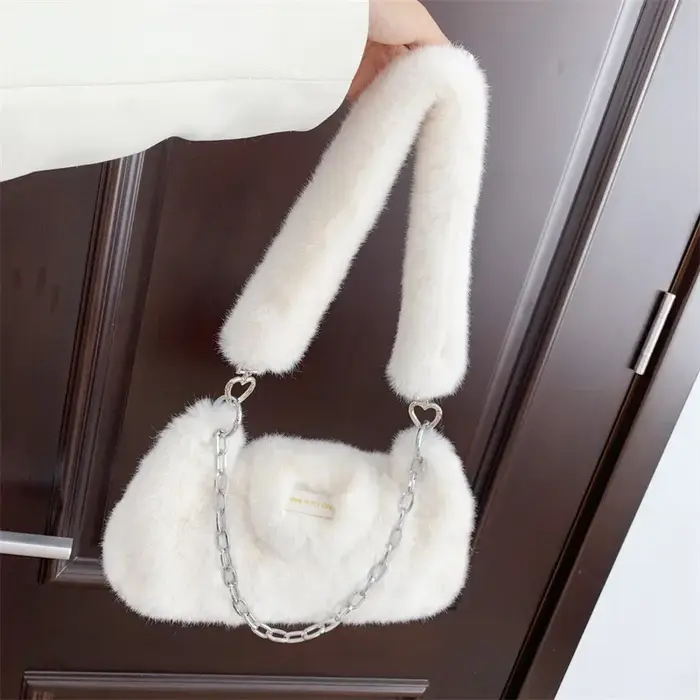 Sac à Main en Fausse Fourrure pour Femme, Doux, Luxe, en Peluche, Aisselles, Simple, Nouvelle Collec