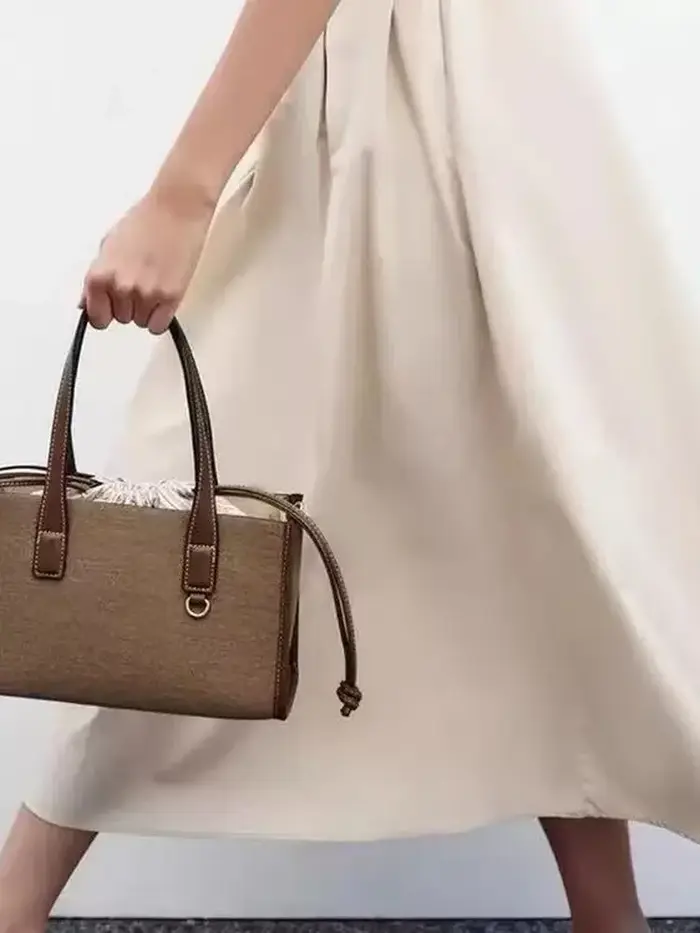 Sac fourre-tout JIAERDI beige à blocs de couleur pour femme