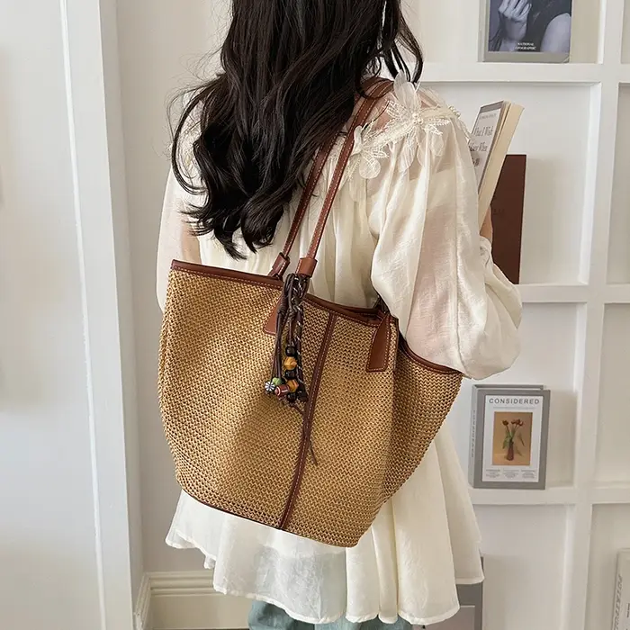 Sac fourre-tout en cuir tressé grande capacité pour femme