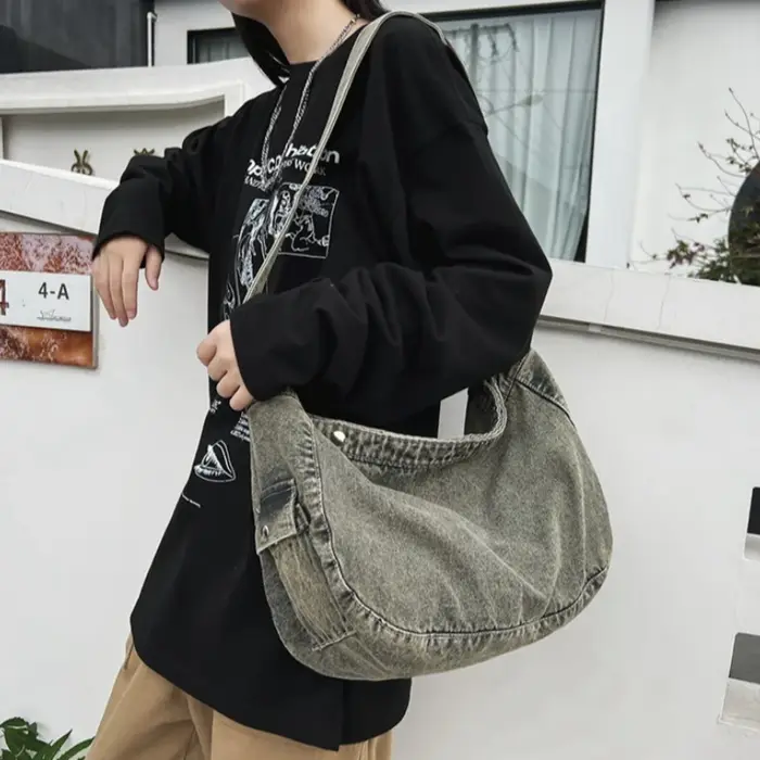 Sac bandoulière en jean délavé vintage