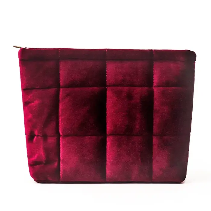 Sac à cosmétiques Portable en velours, sac de rangement matelassé à fermeture éclair de couleur unie