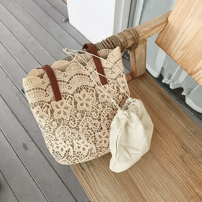Sac à Bandoulière en Dentelle Fourre-Tout Élégant de Type Seau