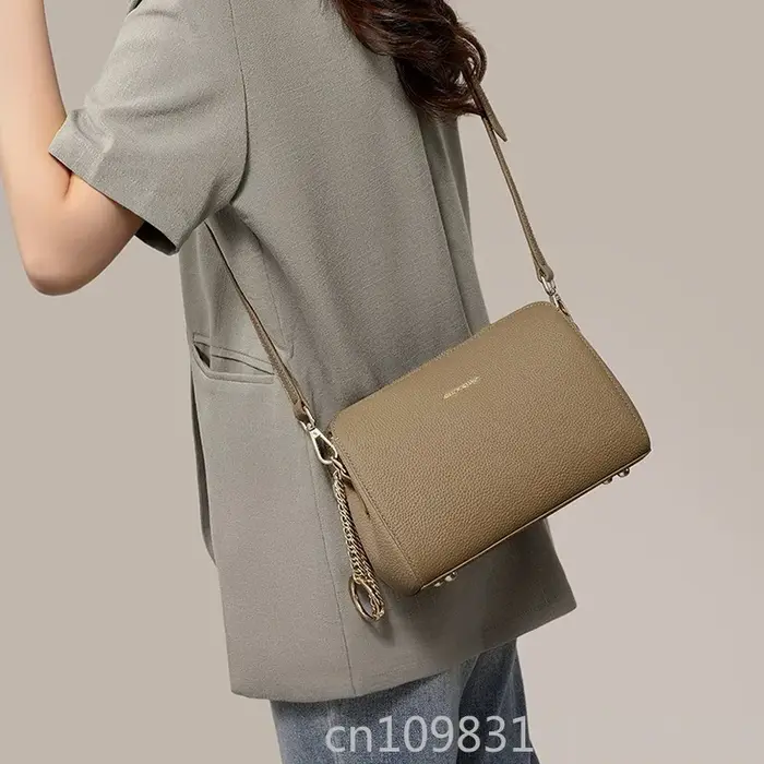 Sac à bandoulière en cuir véritable pour femme avec sangle réglable