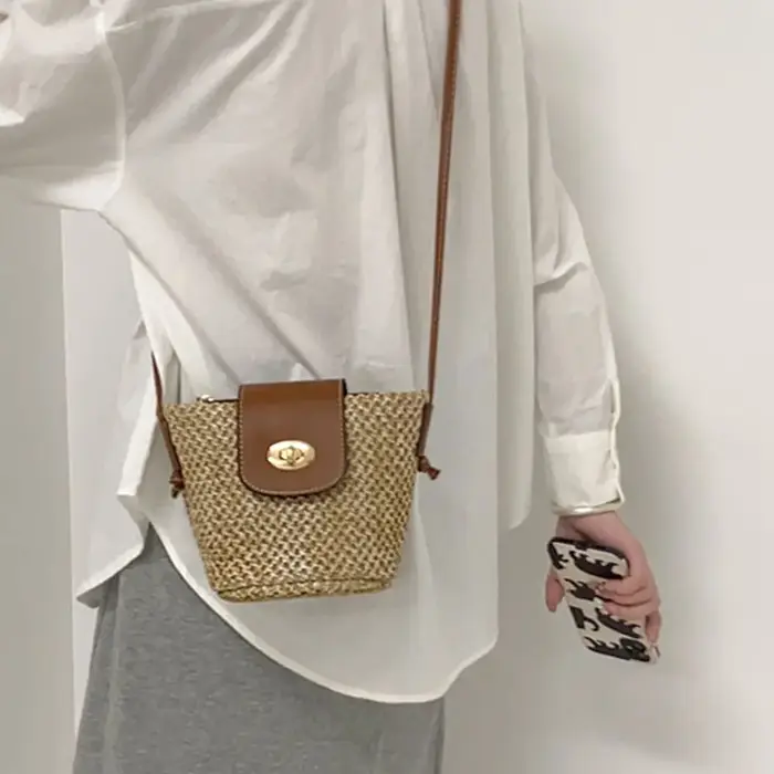 Mini sac en paille fait main pour femmes