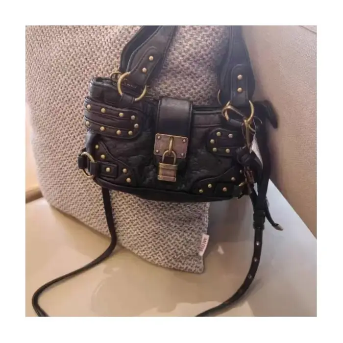 Nouveau Vintage Rivet noir sac de messager portefeuilles femmes haute rue poignée en cuir Mini sac Y2k dames rétro sac