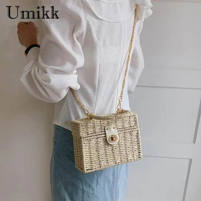 Sac à bandoulière en rotin et paille pour femmes