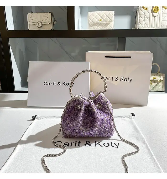 Pochette de soirée violette pour femme, sac à main de créateur de luxe, poignée en métal, sac messag