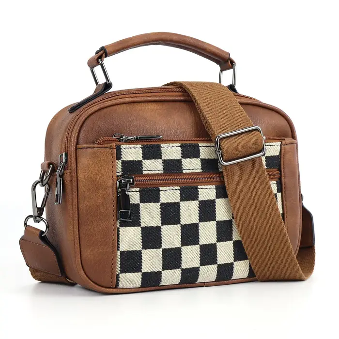 Sac à main en toile à carreaux en PU pour femmes