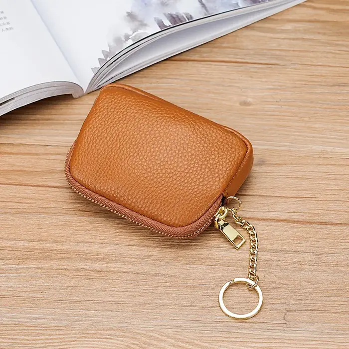 Mini porte-monnaie à fermeture éclair en cuir PU multicolore avec porte-clés petit portefeuille Portable