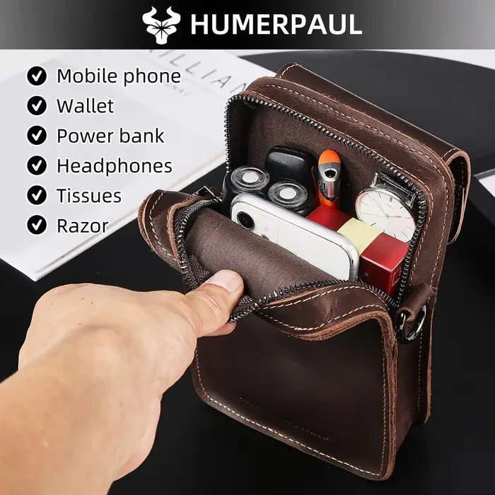HUMERPAUL sac de taille pour hommes Crazy Horse cuir petits sacs à bandoulière qualité pochette de téléphone multifonctionnelle