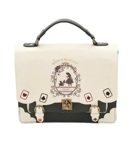 Alice au pays des merveilles sacs à bandoulière Axes Femme sac d'école Vintage cartes à jouer sac à main en cuir J212