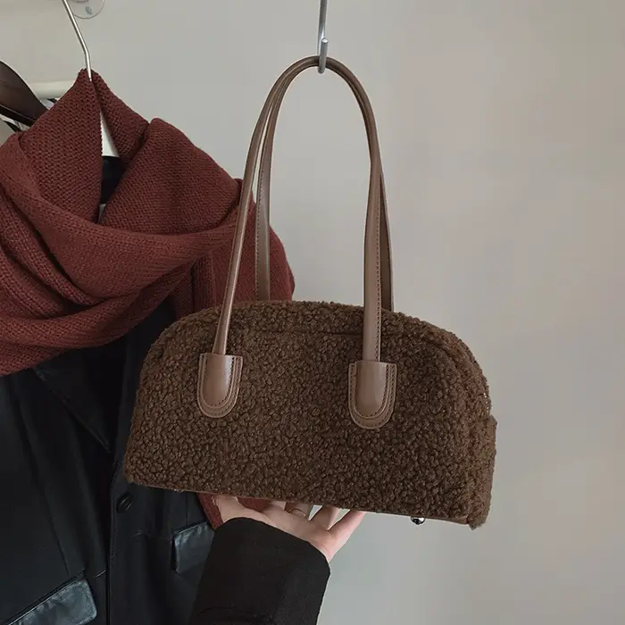 Sacs à bandoulière de banlieue d'hiver pour femmes, sacs à main de luxe de styliste en laine d'agnea