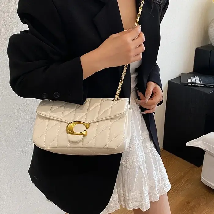 Nouveau sac rétro à bandoulière - Sac à chaîne polyvalent à motif losanges simple pour femme