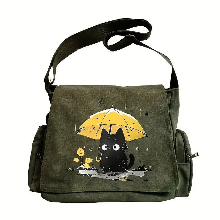 Sac Vintage en toile pour femmes, sac à bandoulière de grande capacité imprimé chat joli, sac de liv