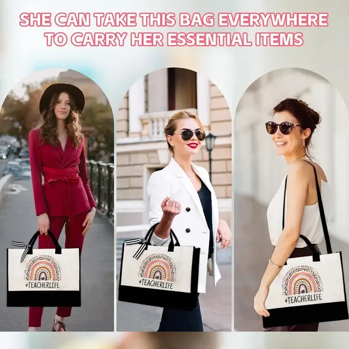 Sac fourre-tout en toile noir et blanc avec sangles