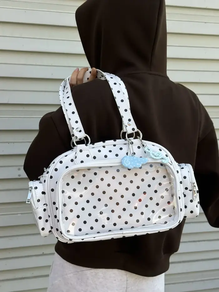 Sac Boston à pois tendance, sac bandoulière mignon à porter sous le bras, style cool et élégant, sac