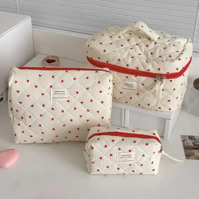 Sac de maquillage matelassé à fermeture éclair pour femmes