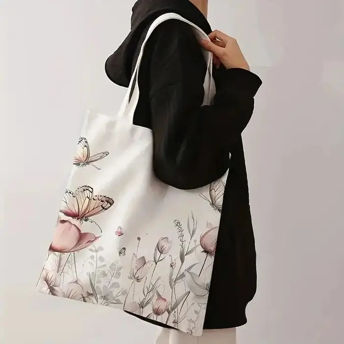 Sac à main en toile à imprimé floral papillon tendance