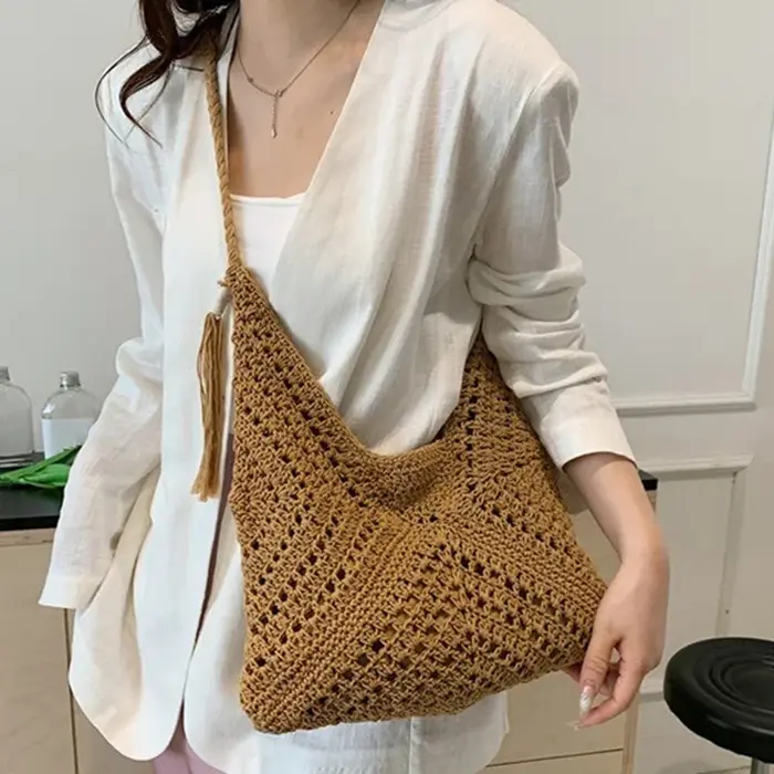 1Pc été décontracté Crochet sac à bandoulière Style Boho plage vacances fourre-tout sacs mode tissé sac tricoté Design