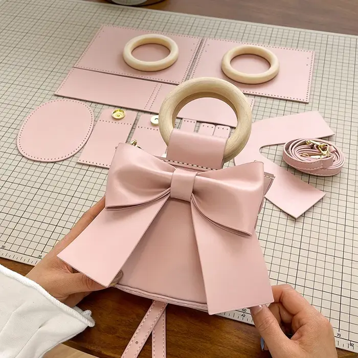 Kit de fabrication de sacs seau en cuir, bricolage, sac à main à nœud papillon mignon, matériaux de 