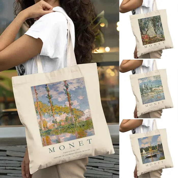 Vintage Claude Monet fille épaule fourre-tout sac à main dame sacs à provisions paysage exposition Art femmes grand sac de shopping 40x45 cm