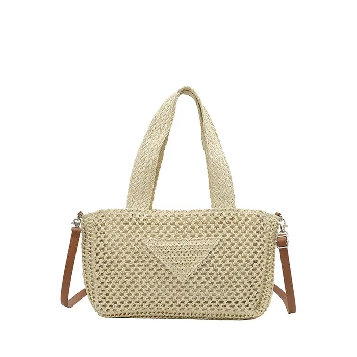 Sac en paille tressé grande capacité style vacances à la plage