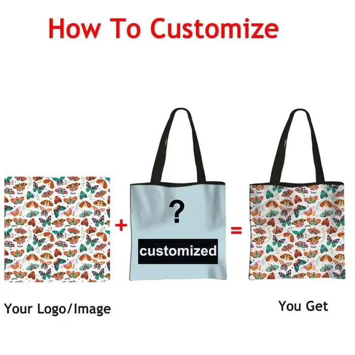 Personnalisez votre Logo/nom/image sac à provisions femmes fourre-tout sacs décontracté femme sac à bandoulière