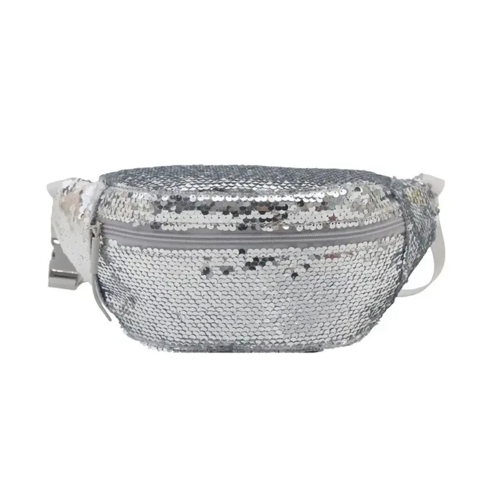 Sac banane à paillettes brillantes, polyvalent, avec large bandoulière et fermeture éclair, sac band