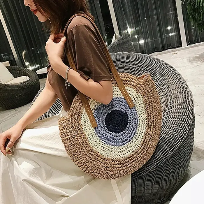 Sac de plage rond en paille